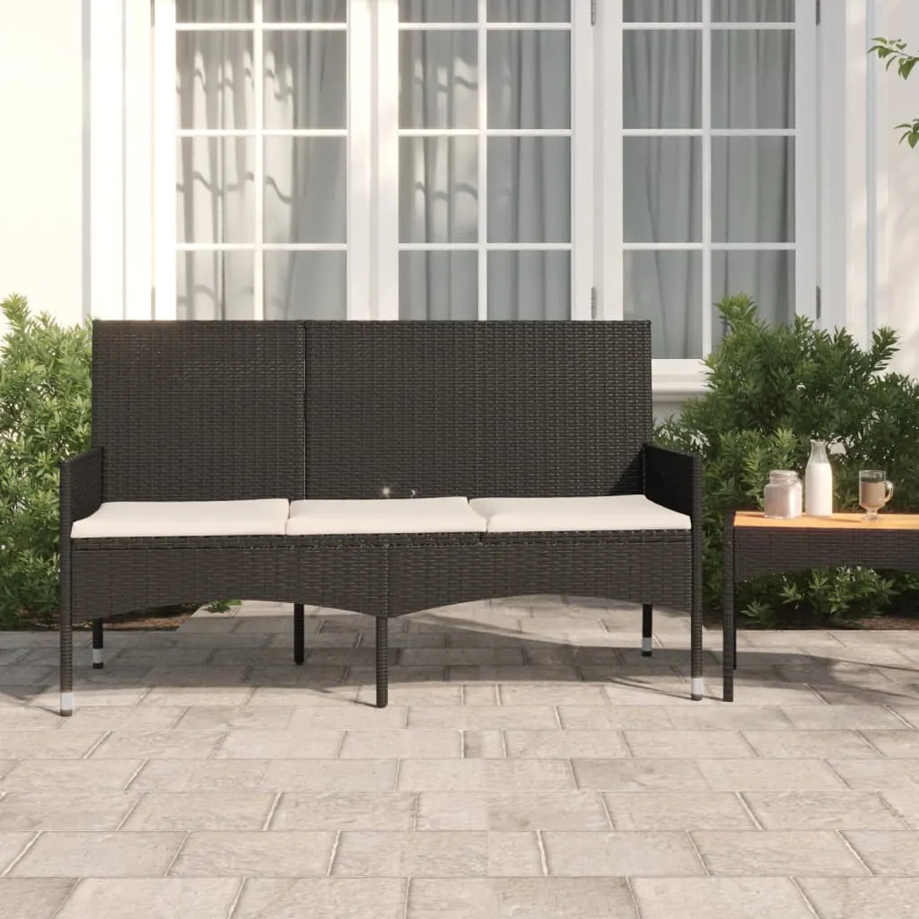 vidaXL Panca da Giardino a 3 Posti con Cuscini in Polyrattan Nero