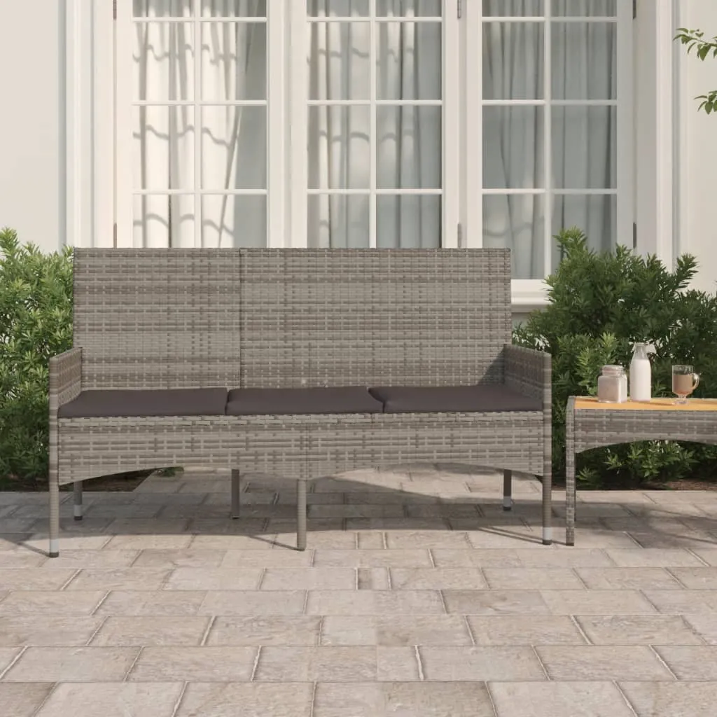 vidaXL Panca da Giardino a 3 Posti con Cuscini in Polyrattan Grigio