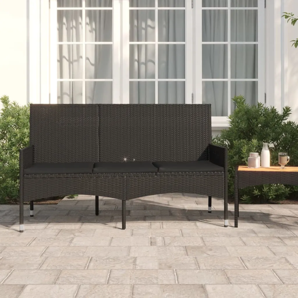 vidaXL Panca da Giardino a 3 Posti con Cuscini in Polyrattan Nero