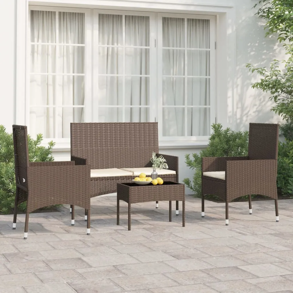 vidaXL Set Mobili da Giardino 4 pz con Cuscini in Polyrattan Marrone