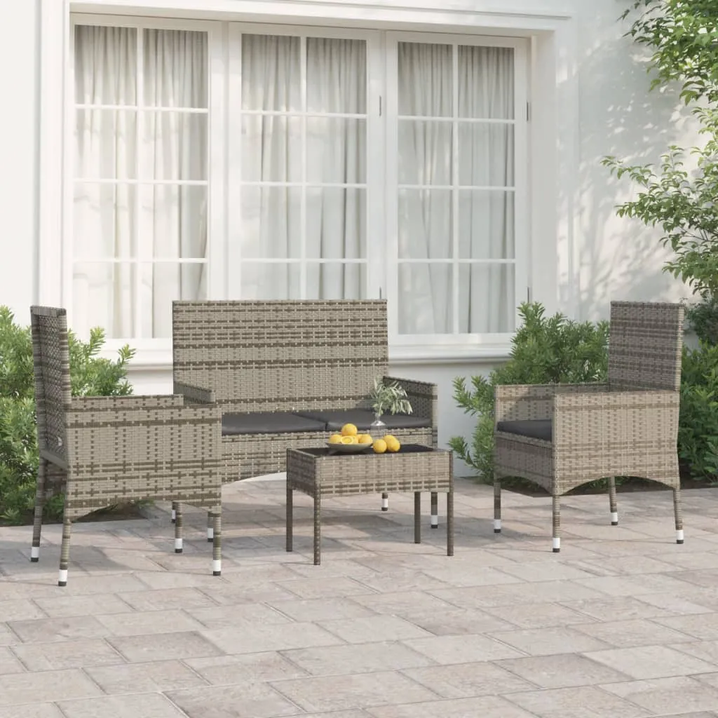 vidaXL Set Divani da Giardino 4 pz con Cuscini in Polyrattan Grigio