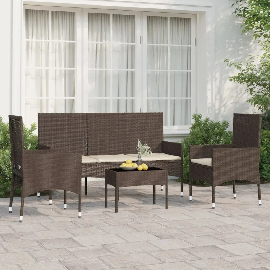 vidaXL Set Mobili da Giardino 4 pz con Cuscini in Polyrattan Marrone