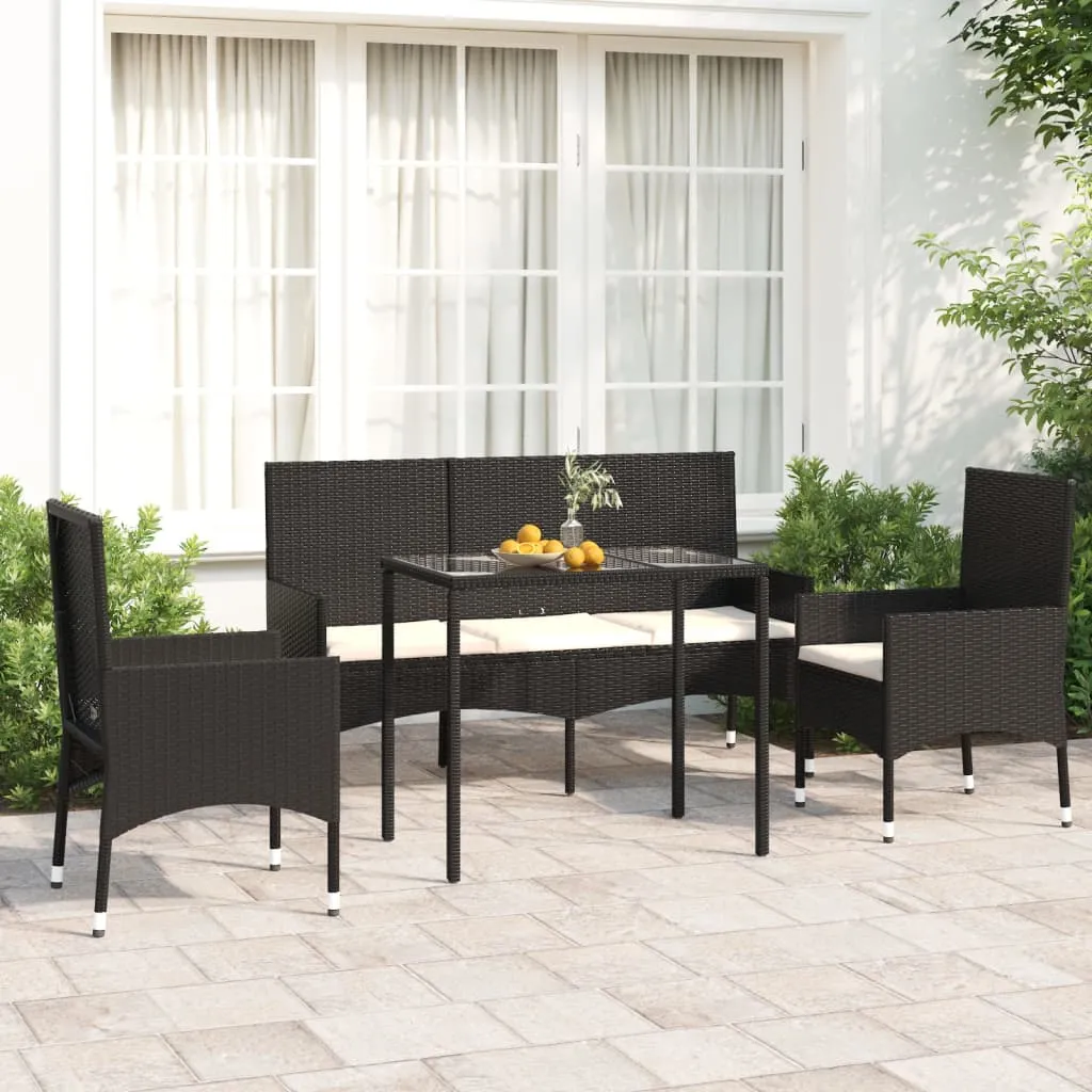 vidaXL Set Divani da Giardino 4 pz con Cuscini Nero in Polyrattan