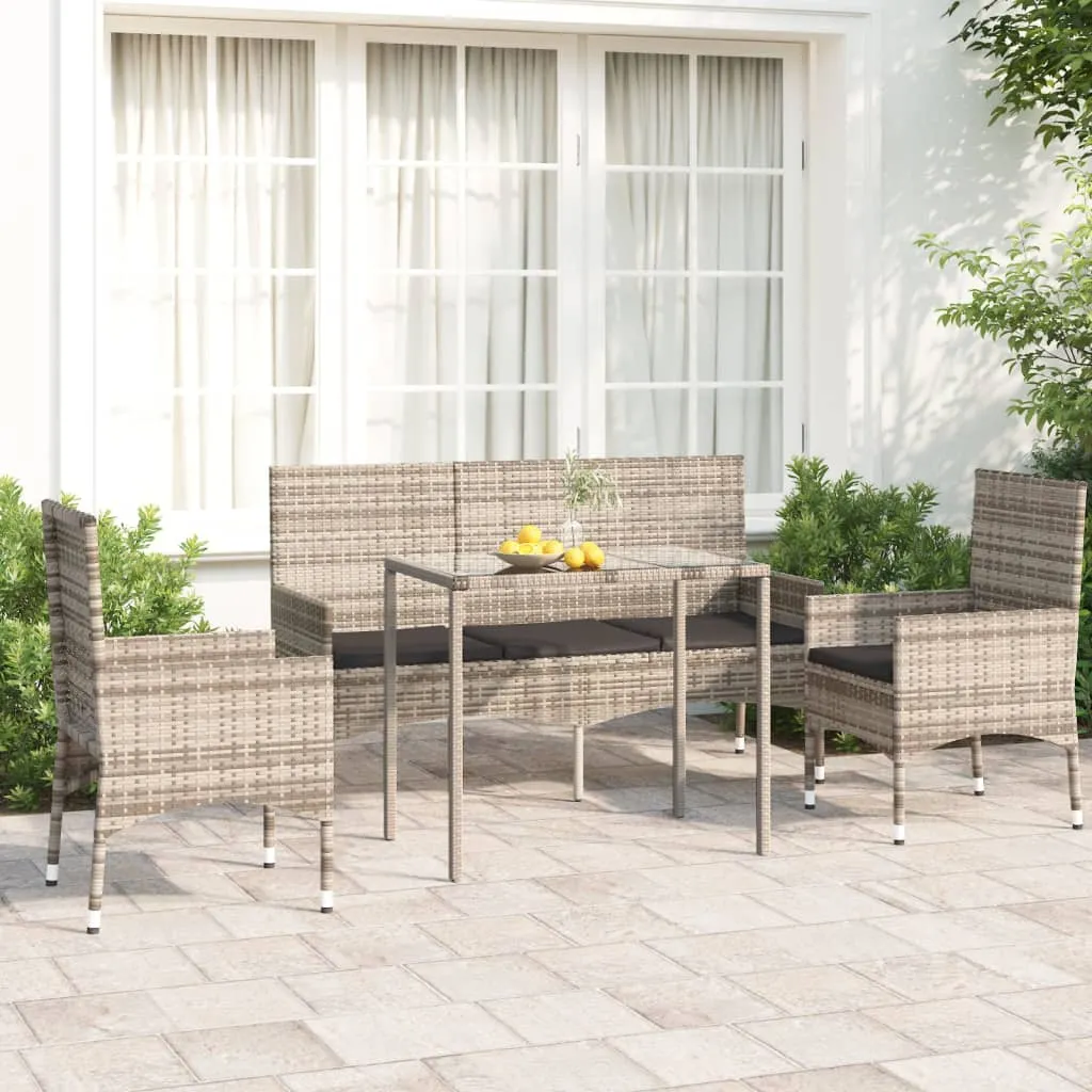 vidaXL Set Divani da Giardino 4 pz con Cuscini in Polyrattan Grigio