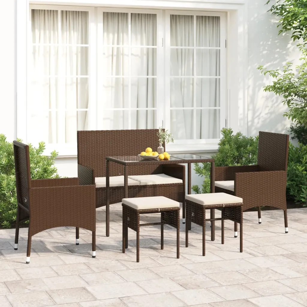 vidaXL Set Mobili da Giardino 6pz con Cuscini in Polyrattan Marrone