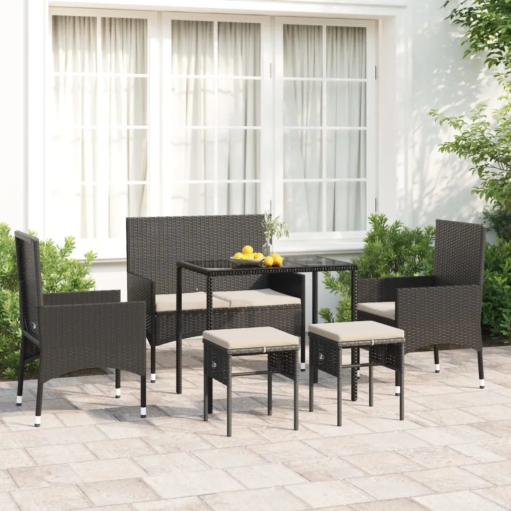 vidaXL Set Mobili da Giardino 6 pz con Cuscini in Polyrattan Nero