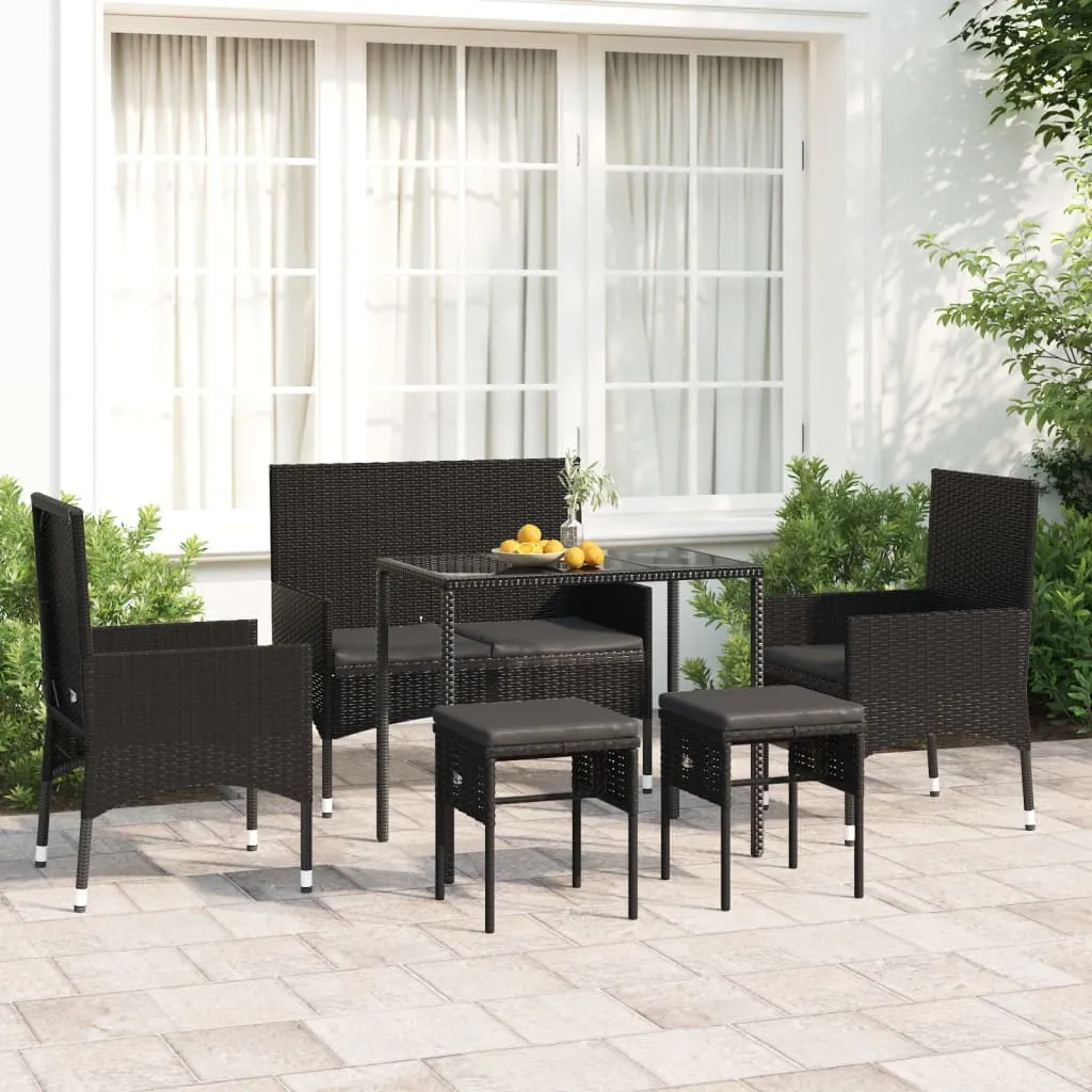 vidaXL Set Mobili da Giardino 6 pz con Cuscini in Polyrattan Nero