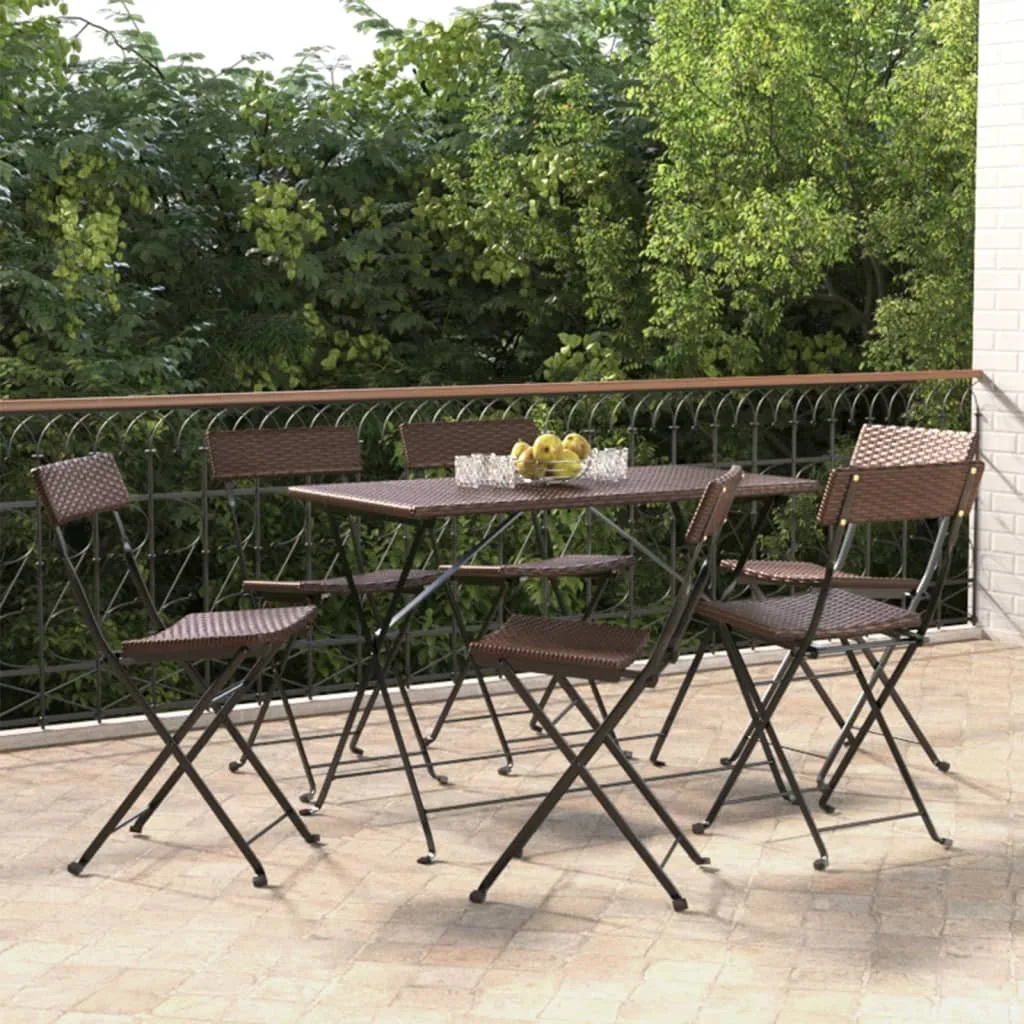 vidaXL Sedie Pieghevoli da Bistrò 6 pz Marroni Polyrattan e Acciaio