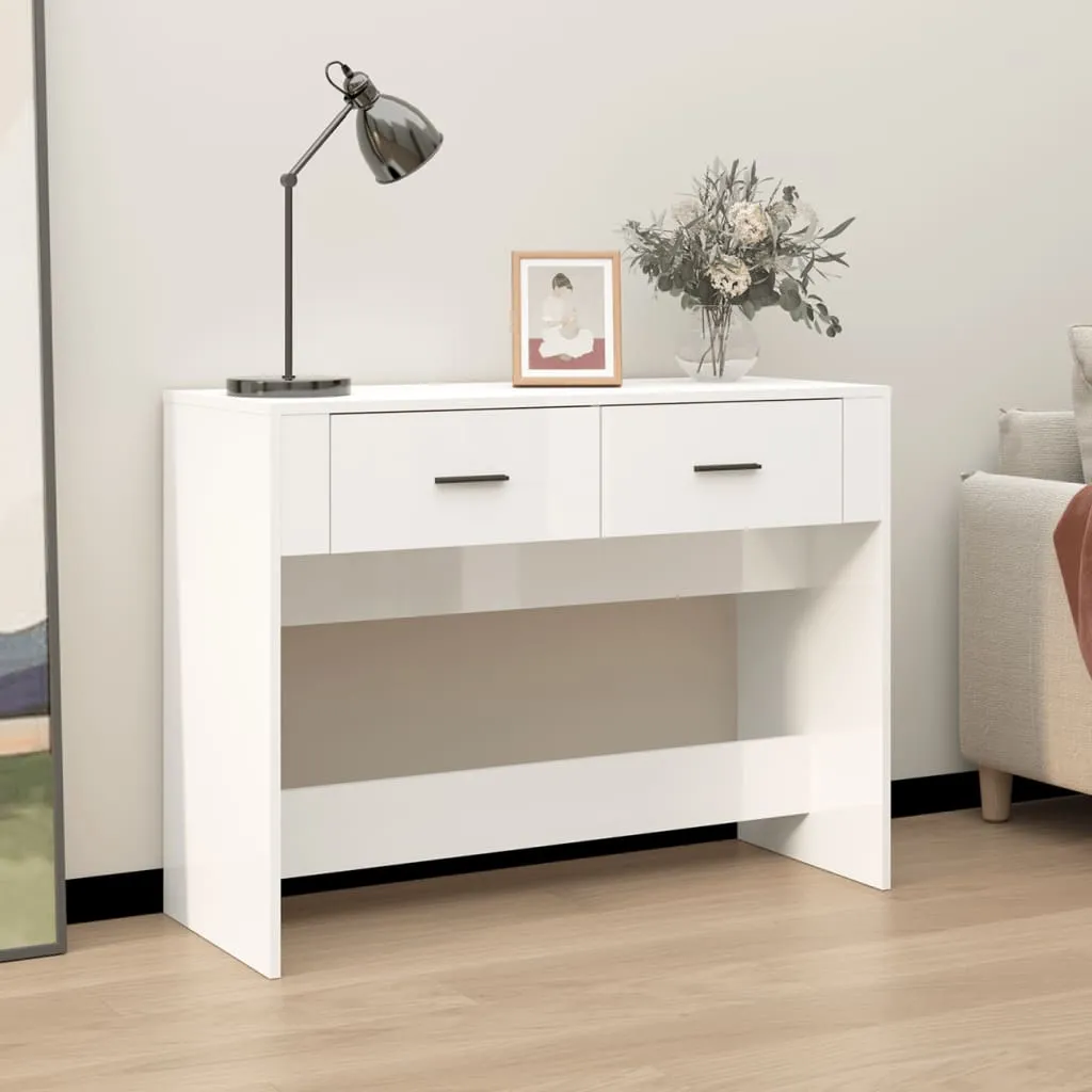 vidaXL Tavolino Consolle Bianco Lucido 100x39x75 cm Legno Multistrato