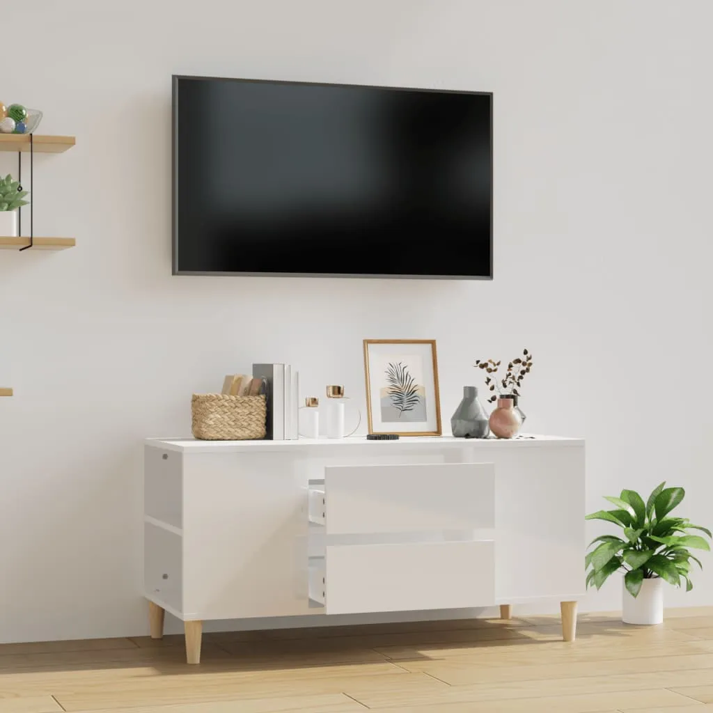 vidaXL Mobile Porta TV Bianco Lucido 102x44,5x50 cm Legno Multistrato