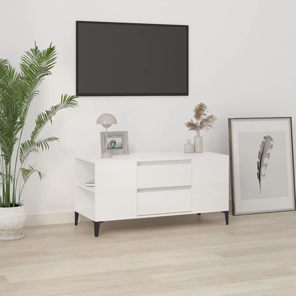 vidaXL Mobile Porta TV Bianco Lucido 102x44,5x50 cm Legno Multistrato