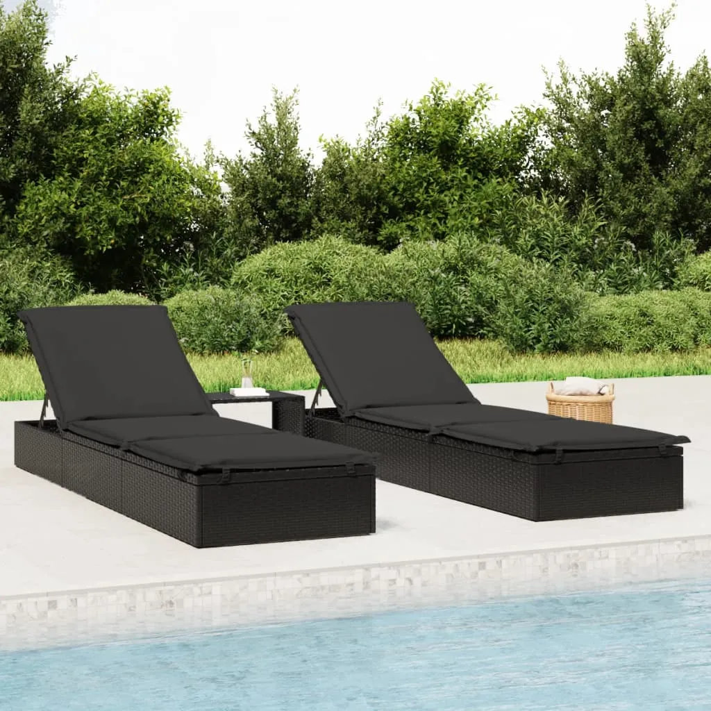 vidaXL Lettino con Cuscino Nero 201x55x62 cm in Polyrattan