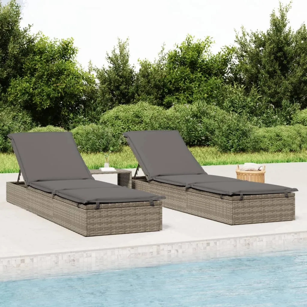 vidaXL Lettino Prendisole con Tavolino Grigio in Polyrattan