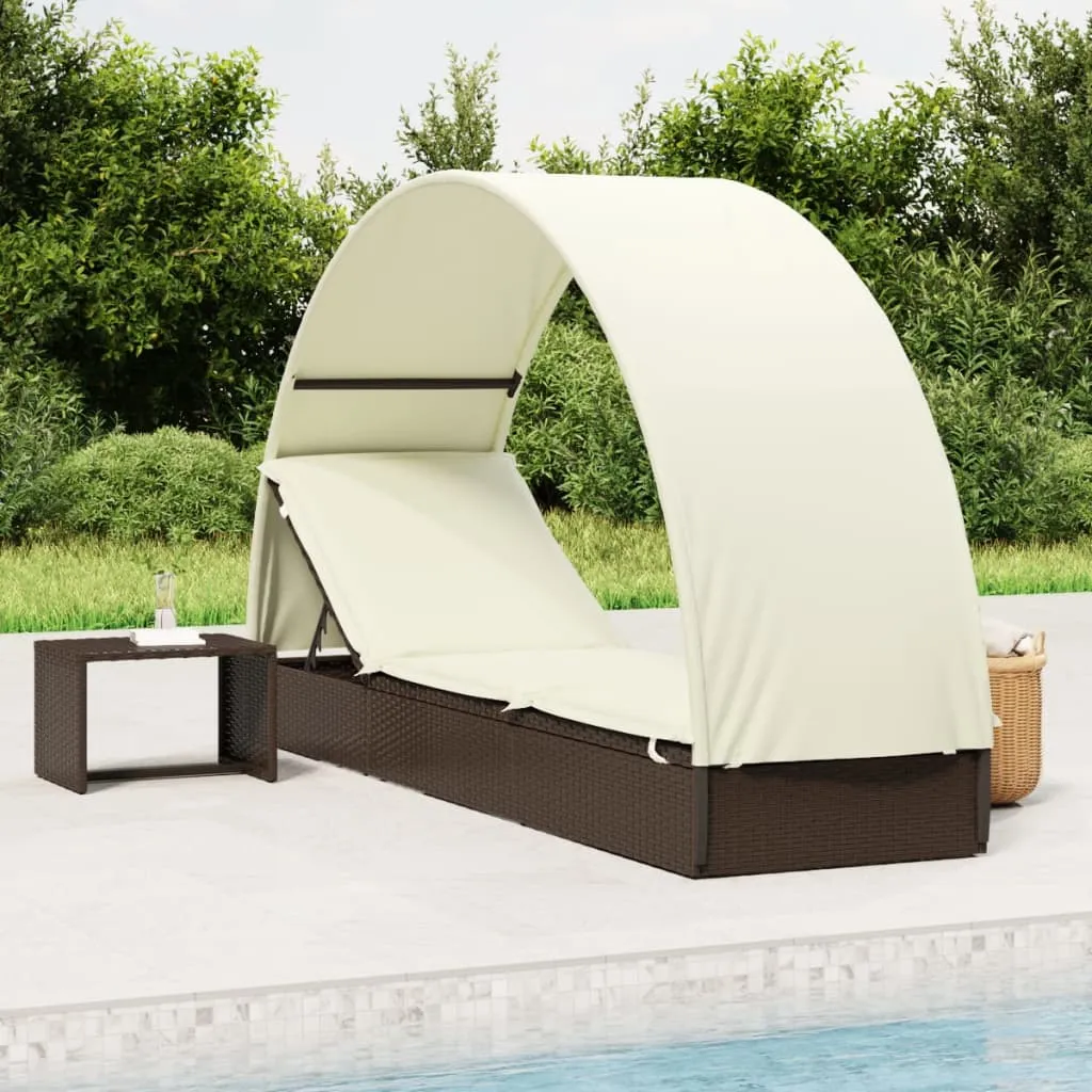 vidaXL Lettino con Tetto Rotondo Marrone 211x57x140 cm Polyrattan