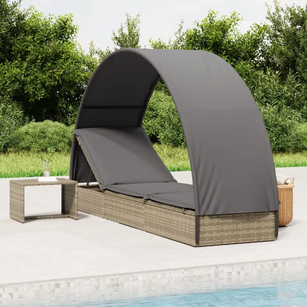 vidaXL Lettino con Tetto Rotondo Grigio 211x57x140 cm Polyrattan