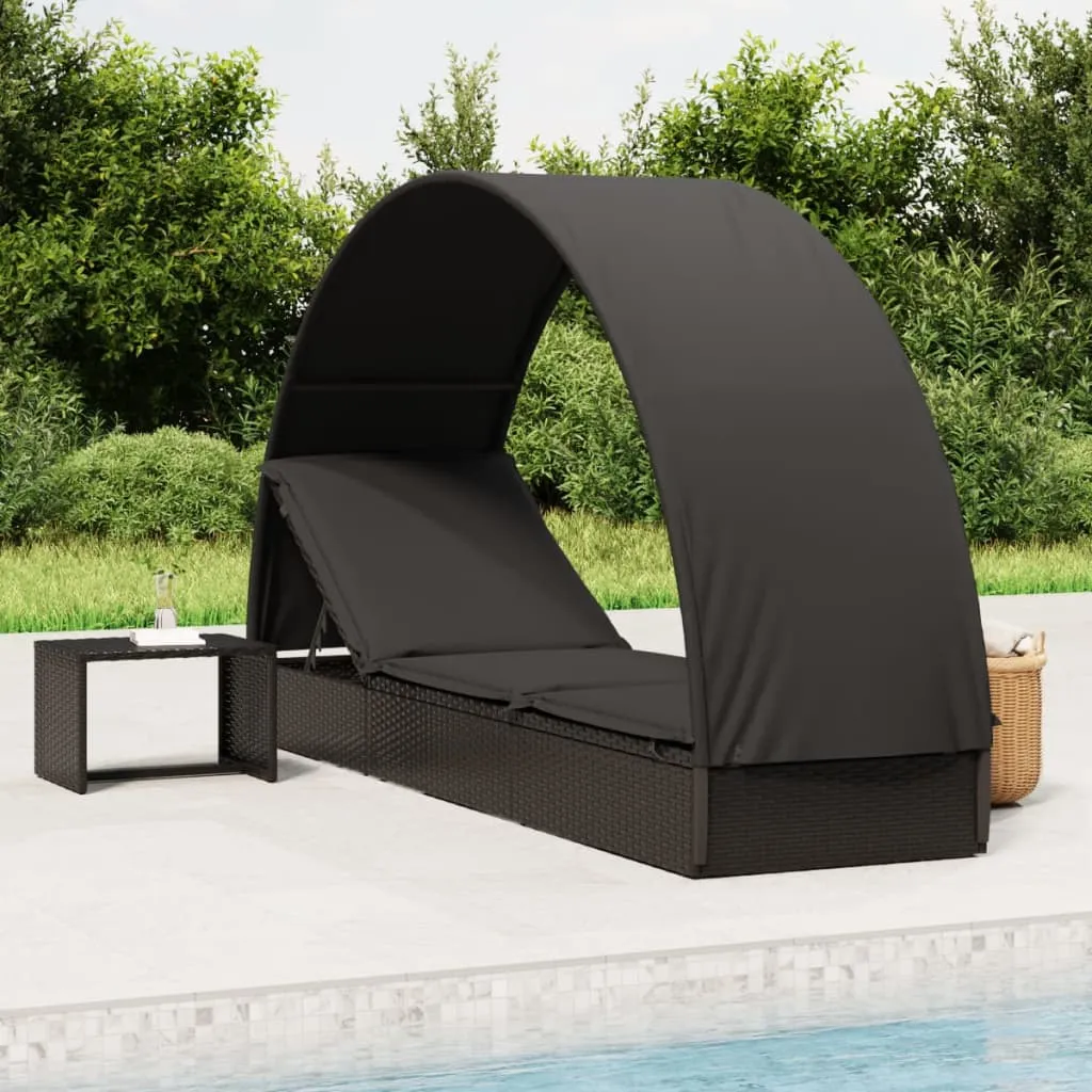 vidaXL Lettino con Tetto Rotondo Nero 211x57x140 cm Polyrattan