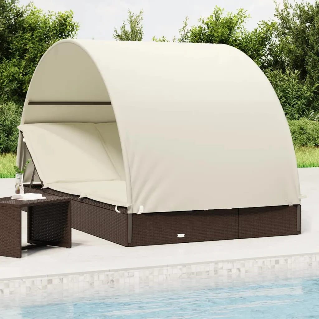 vidaXL Lettino Doppio Tetto Rotondo Marrone 211x112x140 cm Polyrattan