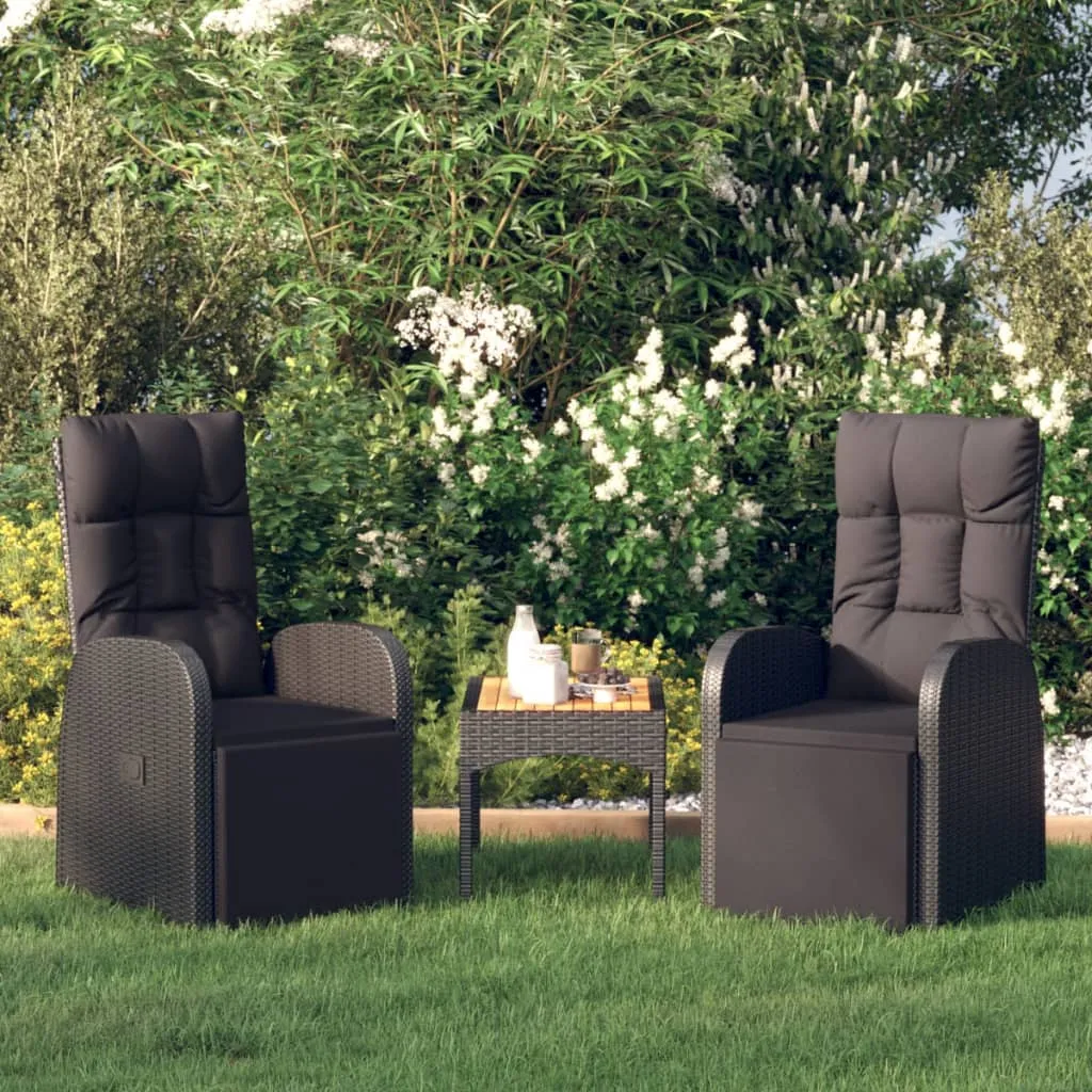 vidaXL Sedie Reclinabili da Giardino con Cuscini 2pz Nero Polyrattan