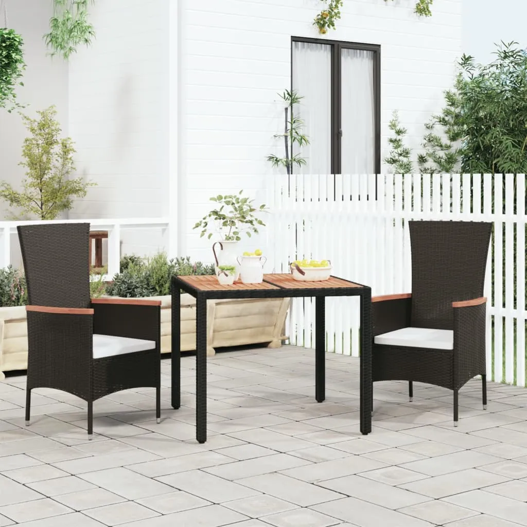 vidaXL Tavolo da Giardino Piano Legno Nero Polyrattan Massello Acacia