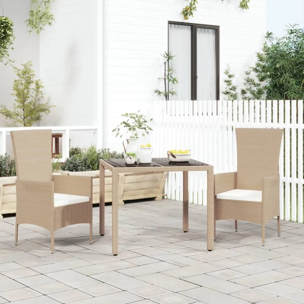 vidaXL Tavolo da Giardino Piano Vetro Beige Polyrattan Vetro Temperato