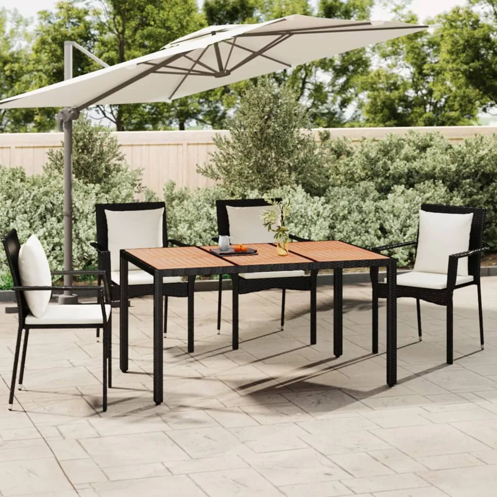 vidaXL Tavolo da Giardino Piano Legno Nero Polyrattan Massello Acacia