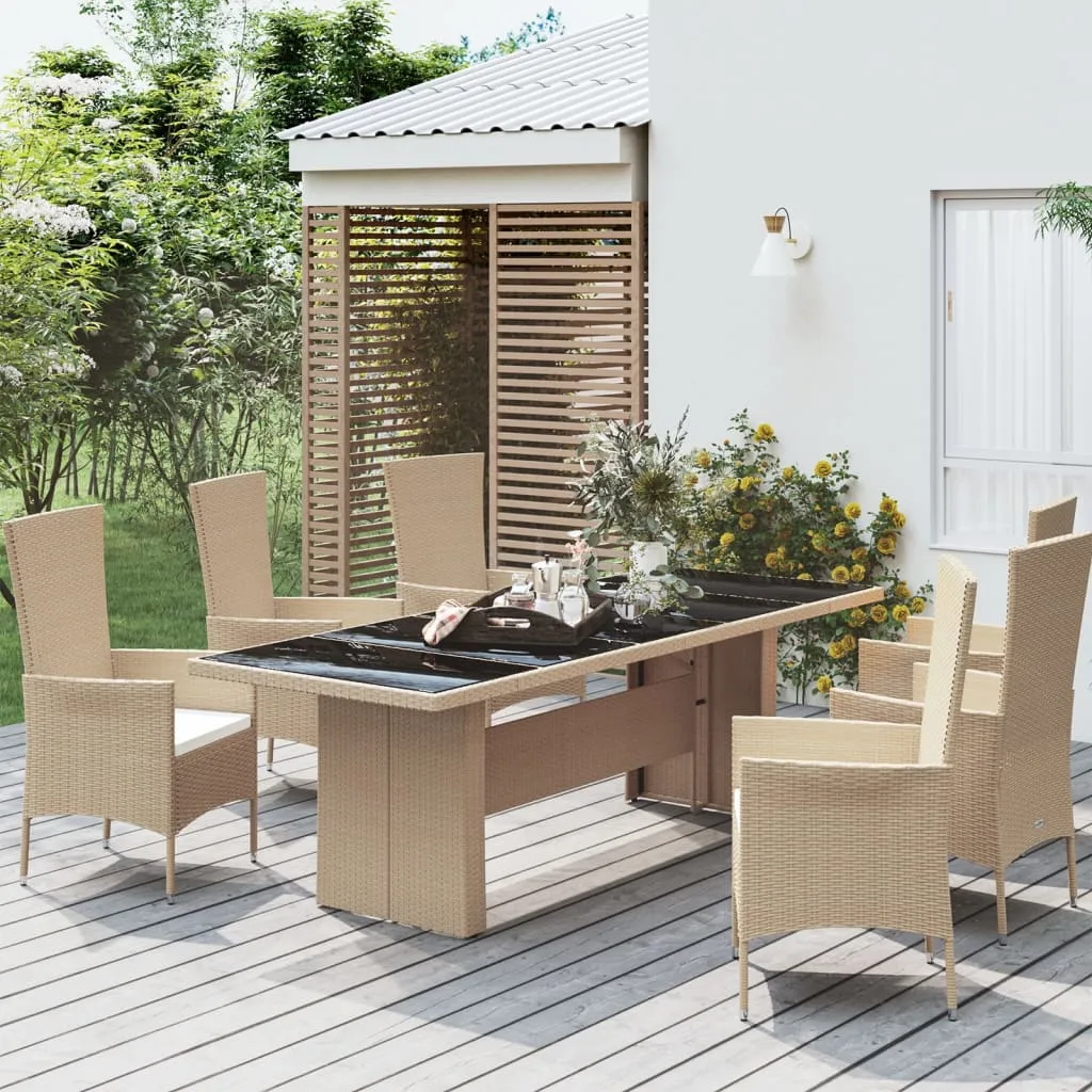 vidaXL Tavolo da Giardino Piano Vetro Beige Polyrattan Vetro Temperato