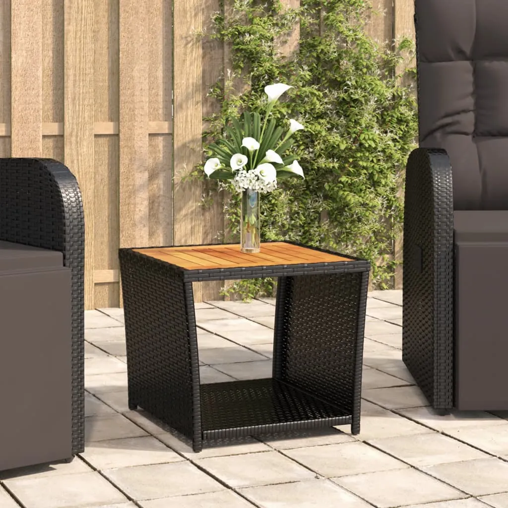 vidaXL Tavolino con Piano Legno Nero Polyrattan Legno Massello Acacia