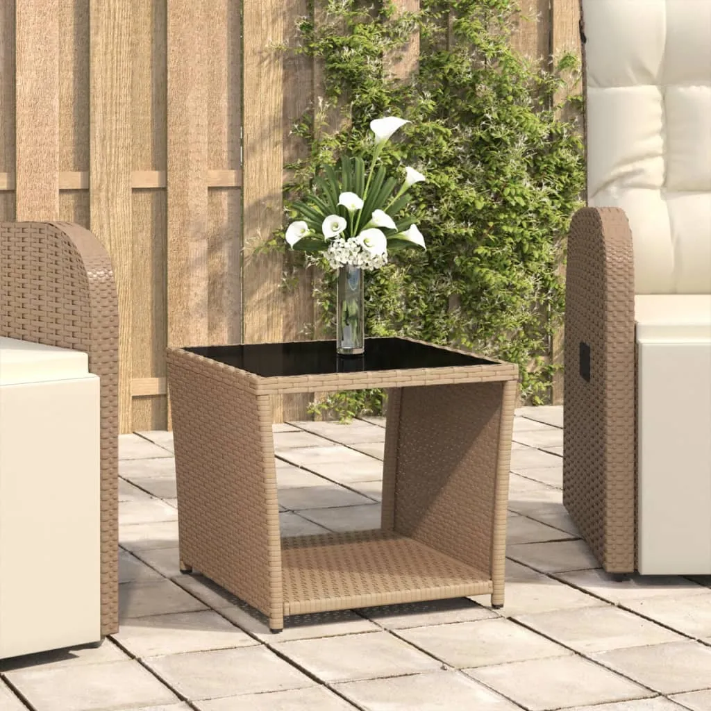 vidaXL Tavolino con Piano Vetro Beige in Polyrattan e Vetro Temperato