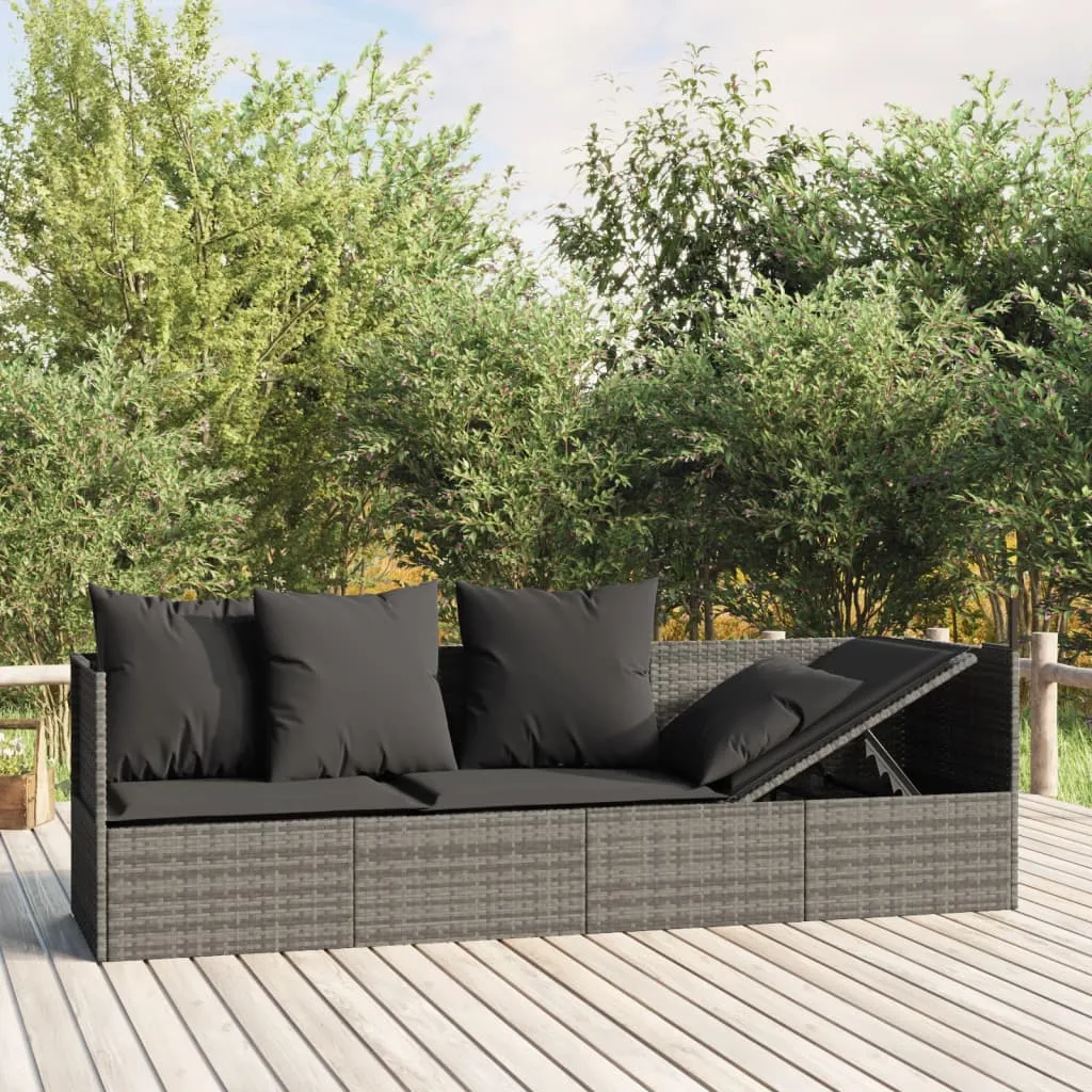 vidaXL Lettino Prendisole da Esterno con Cuscini Grigio in Polyrattan