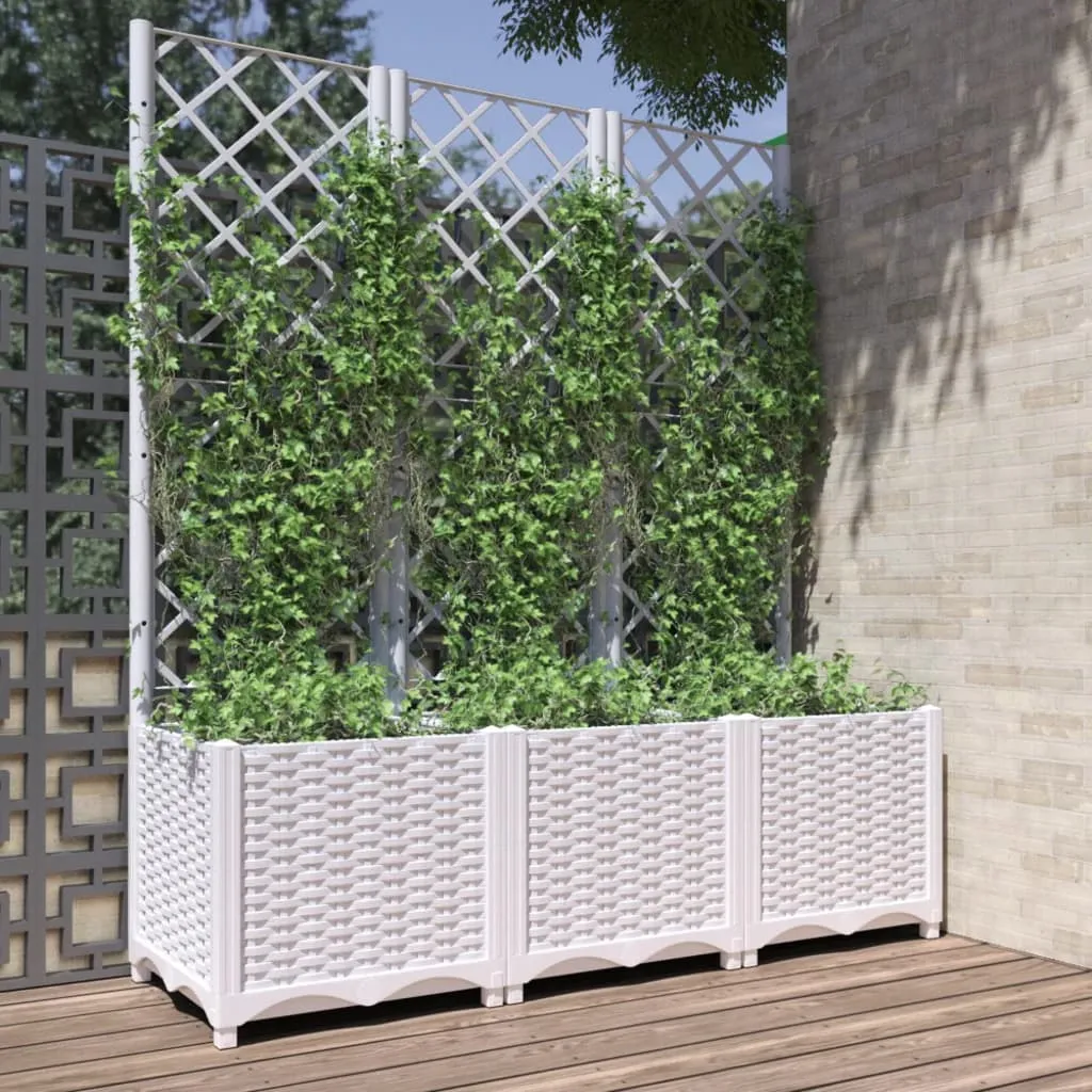 vidaXL Fioriera da Giardino con Graticcio Bianco 120x40x136 cm PP