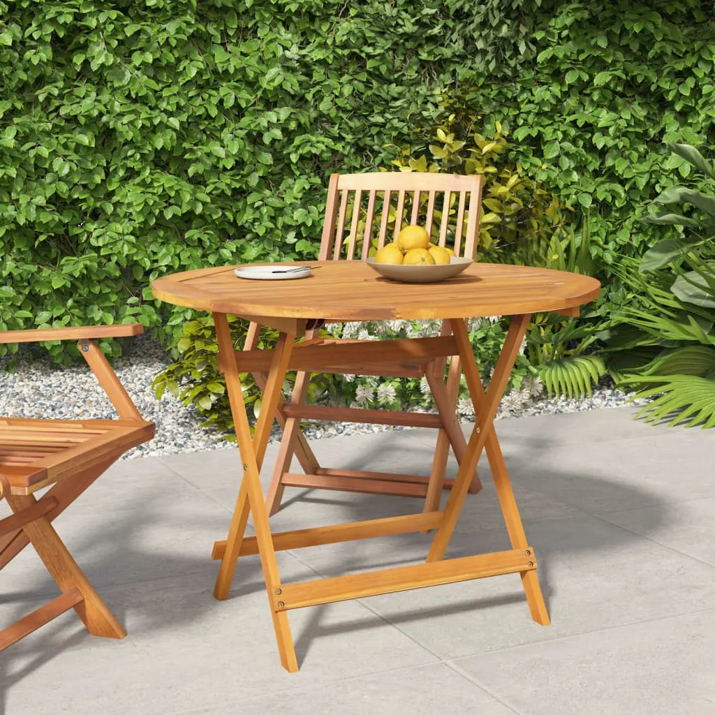 vidaXL Tavolo da Giardino Pieghevole Ø 90x75 cm Legno Massello Acacia