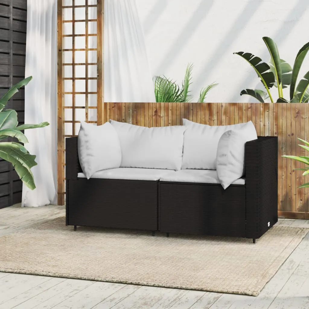 vidaXL Divani Angolari da Giardino con Cuscini 2pz in Polyrattan Nero