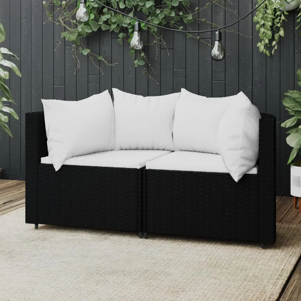 vidaXL Divani Angolari da Giardino con Cuscini 2pz in Polyrattan Nero