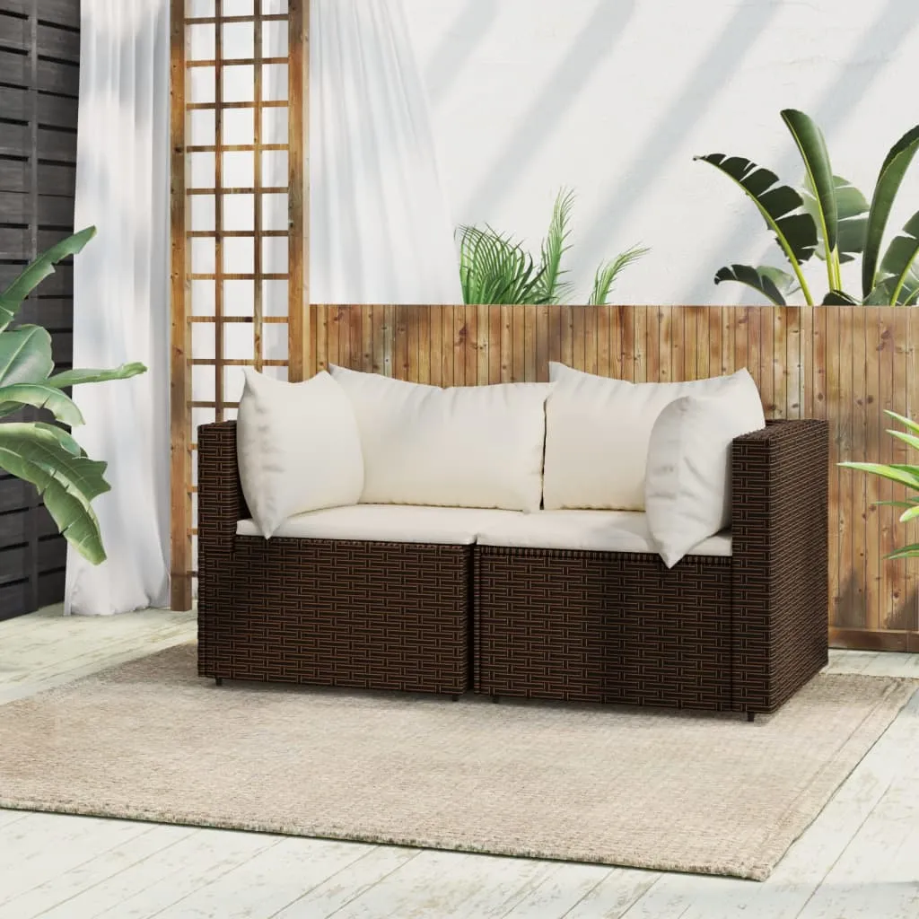 vidaXL Divani Angolari da Giardino con Cuscini 2pz Polyrattan Marrone