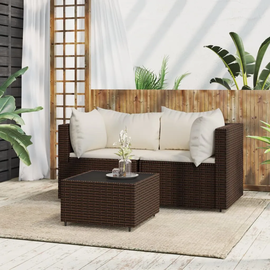 vidaXL Set Mobili da Giardino 3 pz con Cuscini in Polyrattan Marrone