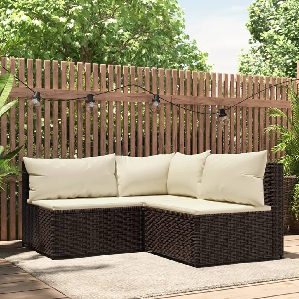 vidaXL Set Mobili da Giardino 3 pz con Cuscini in Polyrattan Marrone