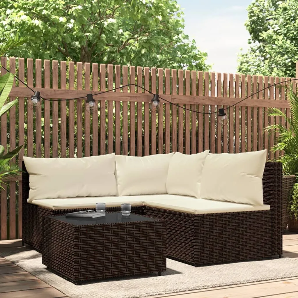 vidaXL Set Mobili da Giardino 4 pz con Cuscini in Polyrattan Marrone