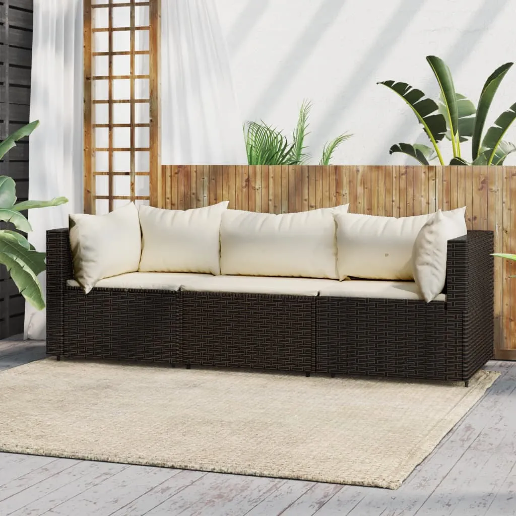 vidaXL Set Mobili da Giardino 3 pz con Cuscini in Polyrattan Marrone