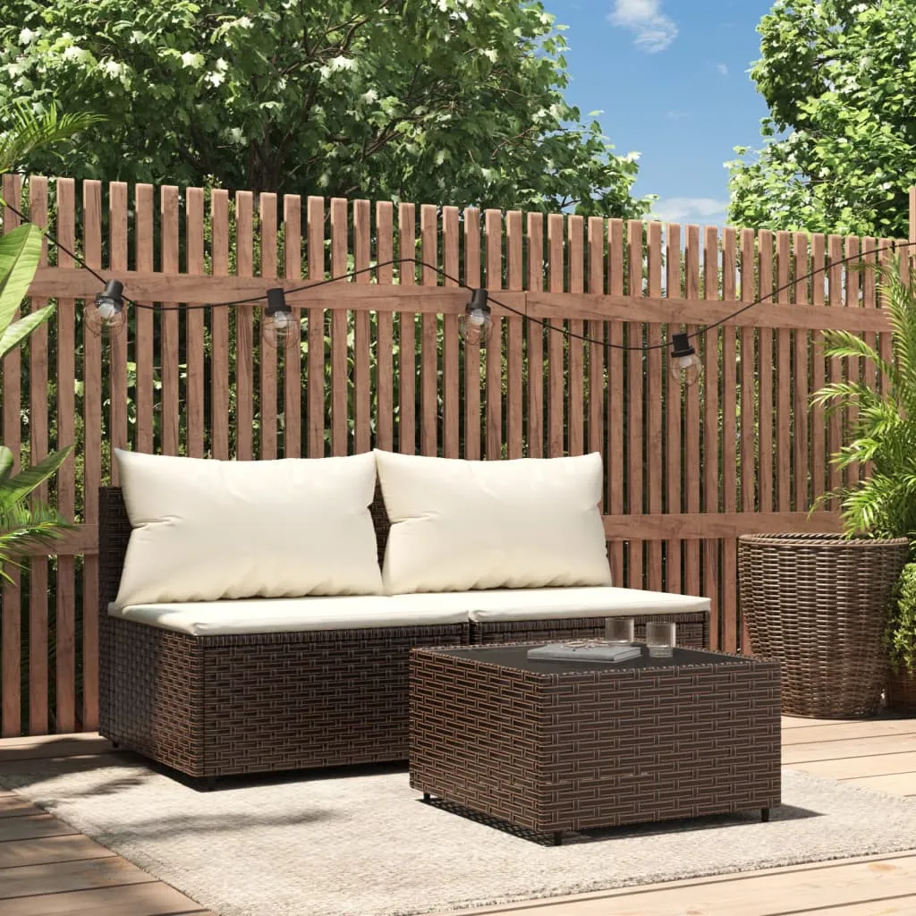 vidaXL Set Mobili da Giardino 3 pz con Cuscini in Polyrattan Marrone