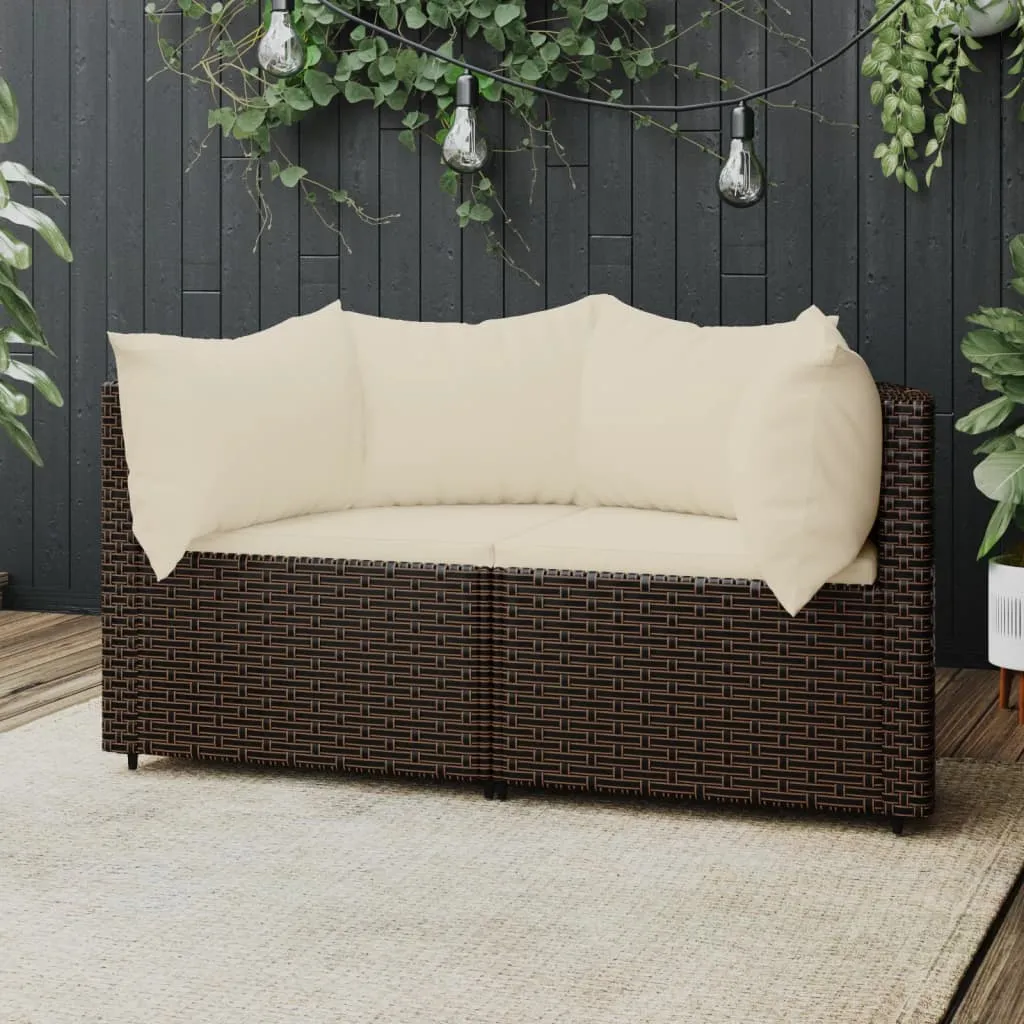 vidaXL Divani Angolari da Giardino con Cuscini 2pz Polyrattan Marrone