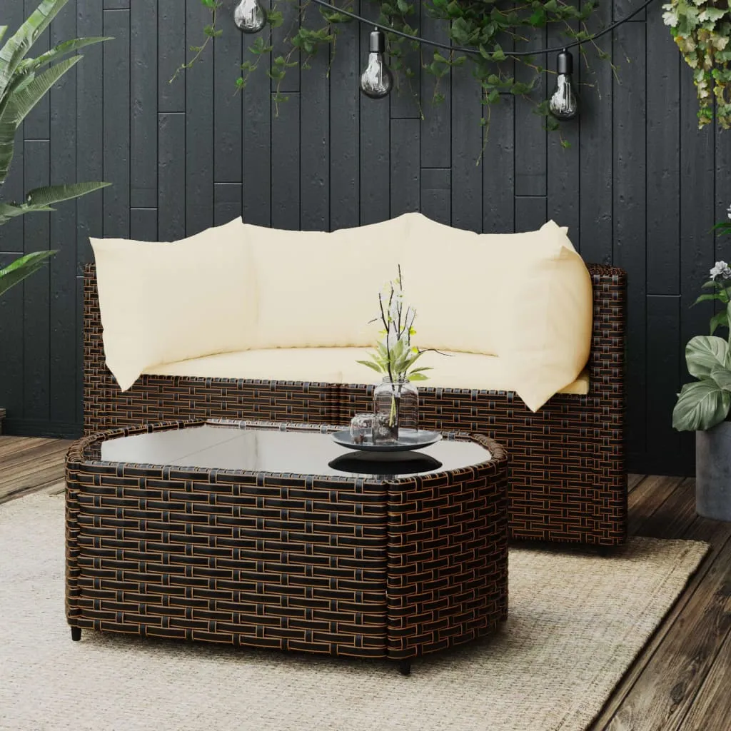 vidaXL Set Mobili da Giardino 3 pz con Cuscini in Polyrattan Marrone