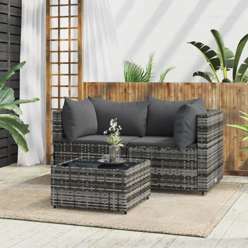 vidaXL Set Divani da Giardino 3 pz con Cuscini in Polyrattan Grigio