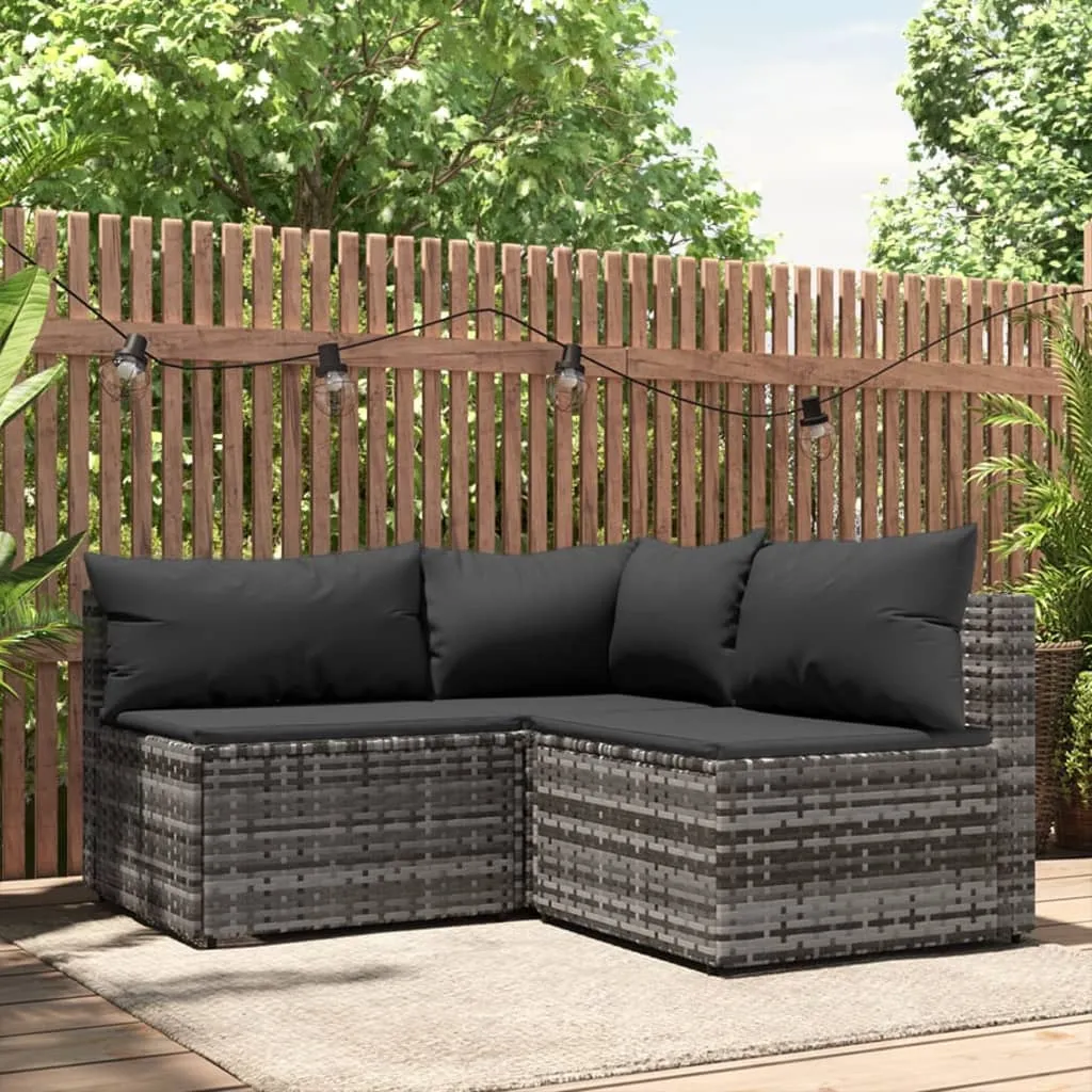 vidaXL Set Divani da Giardino 3 pz con Cuscini in Polyrattan Grigio