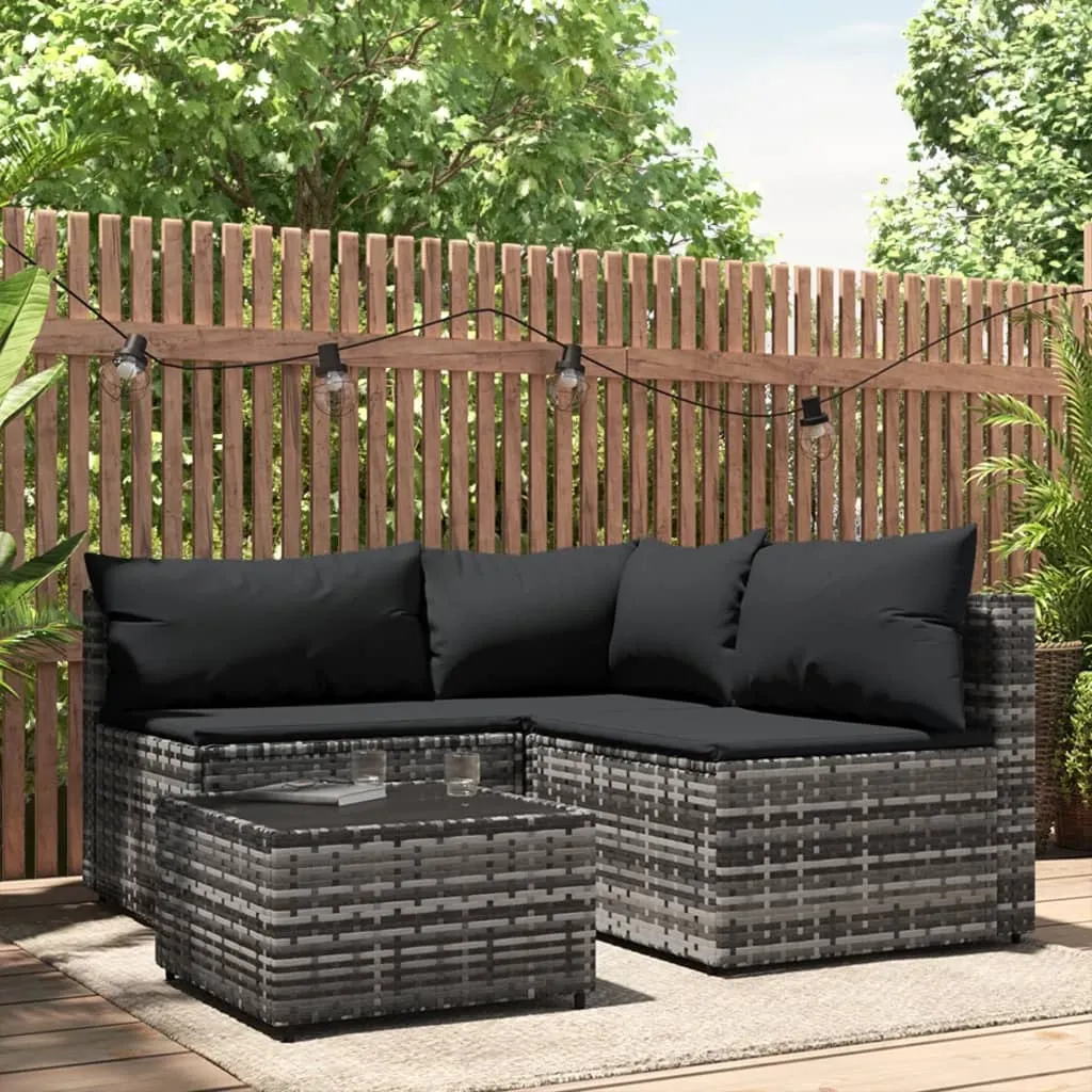 vidaXL Set Divani da Giardino 4 pz con Cuscini in Polyrattan Grigio