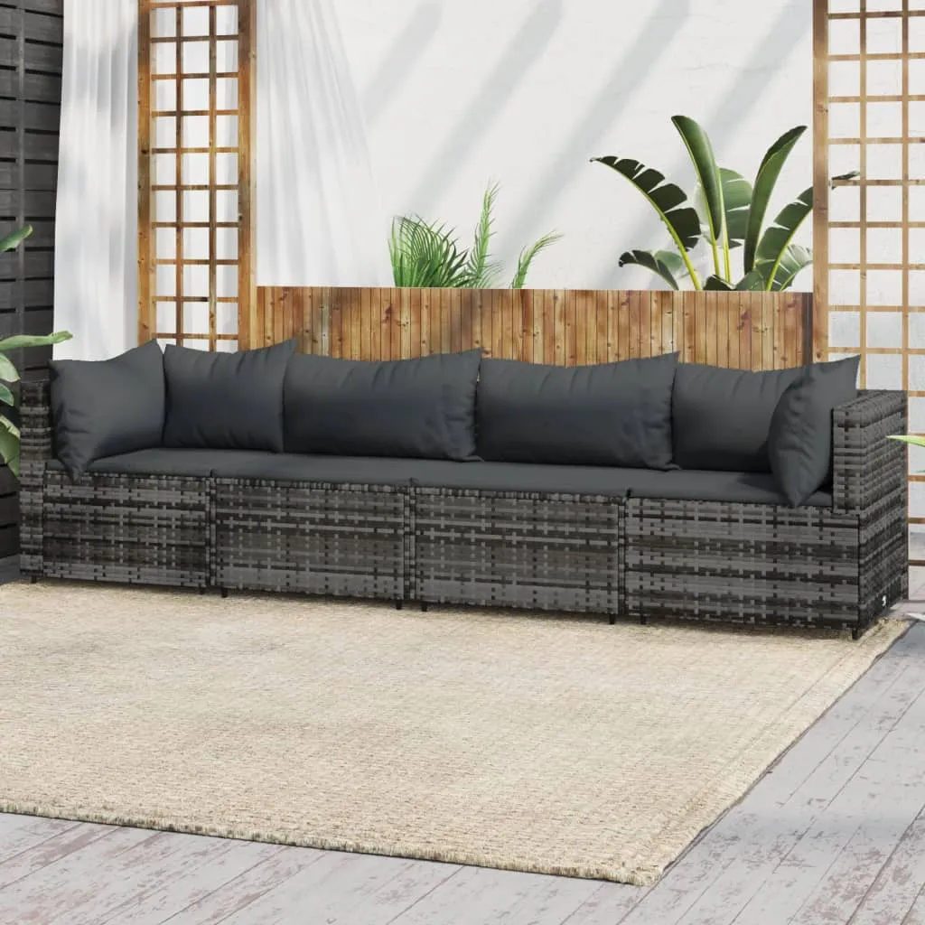 vidaXL Set Divani da Giardino 4 pz con Cuscini in Polyrattan Grigio