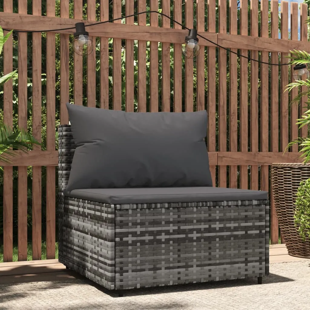 vidaXL Divano Centrale da Giardino con Cuscini in Polyrattan Grigio