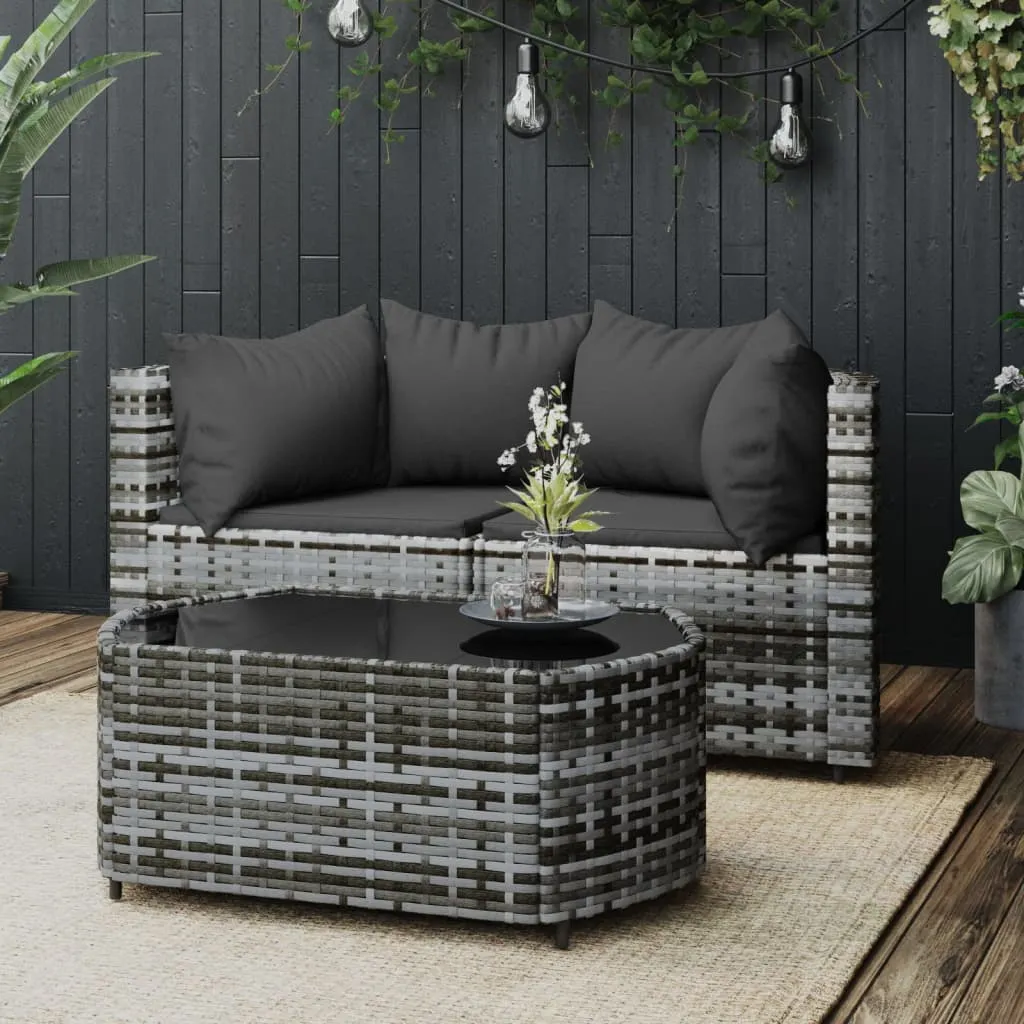 vidaXL Set Divani da Giardino 3 pz con Cuscini in Polyrattan Grigio