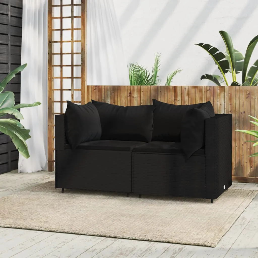 vidaXL Divani Angolari da Giardino con Cuscini 2pz in Polyrattan Nero