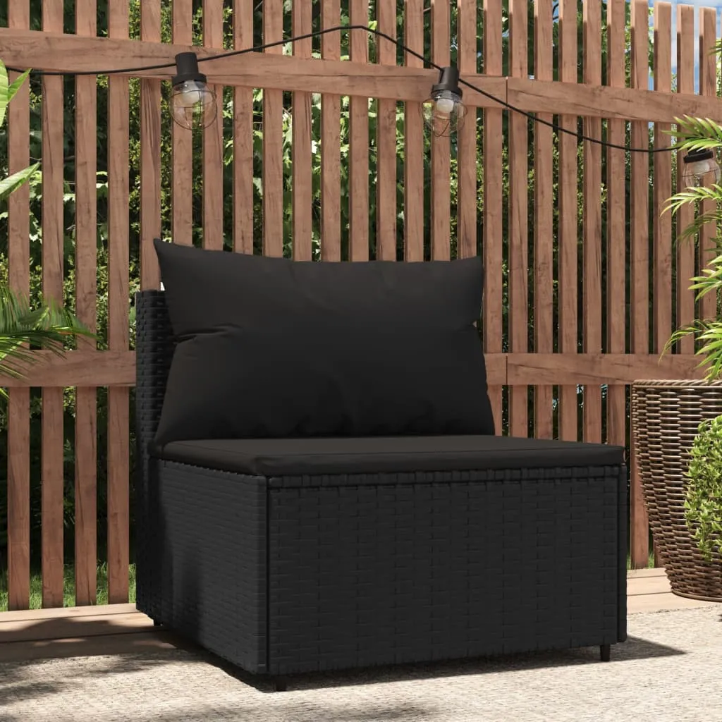 vidaXL Divano Centrale da Giardino con Cuscini in Polyrattan Nero