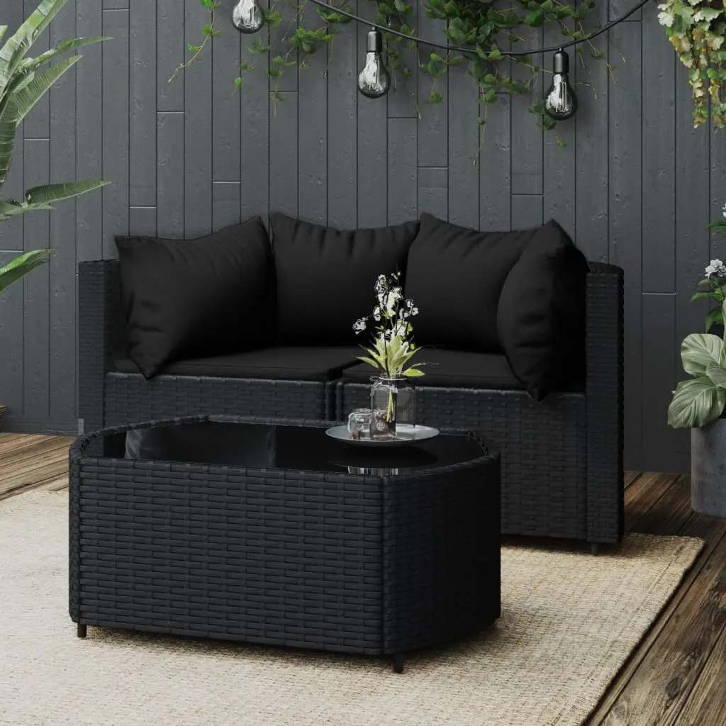 vidaXL Set Divani da Giardino 3 pz con Cuscini Nero in Polyrattan